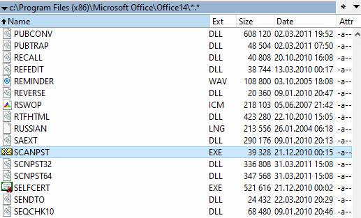 location of the Outlook data file